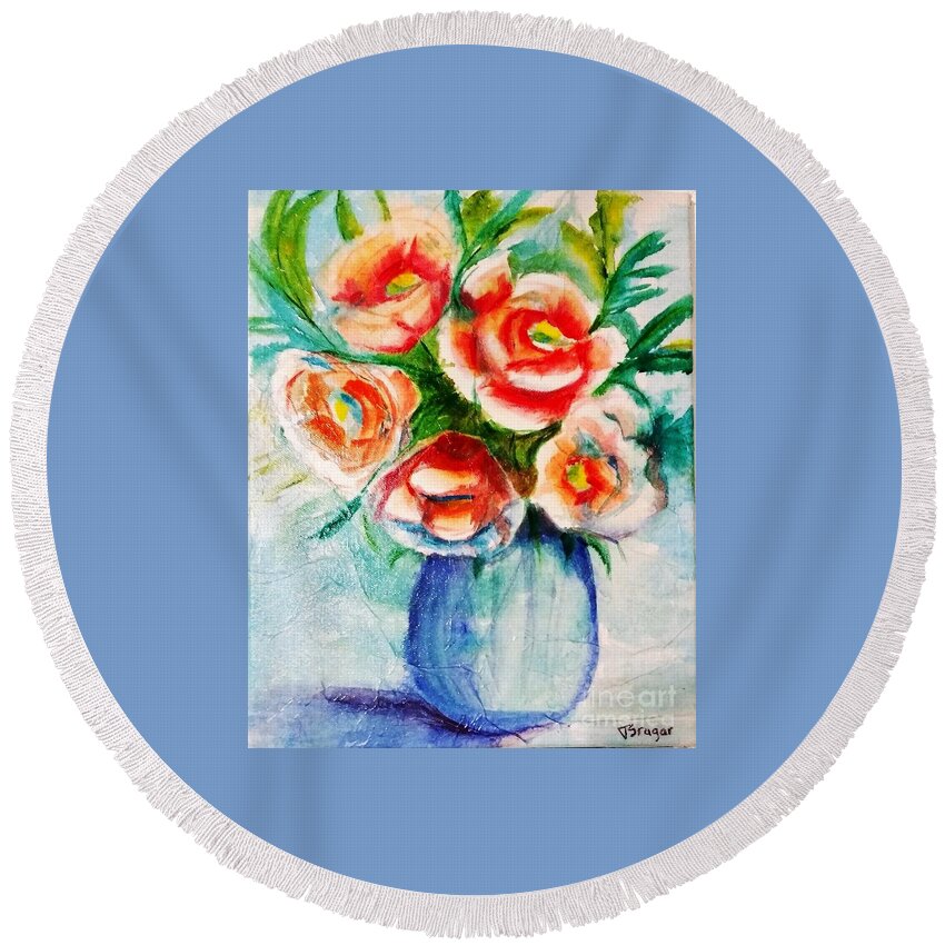 Welcome Round Beach Towel featuring the painting Welcome by Tatiana Sragar