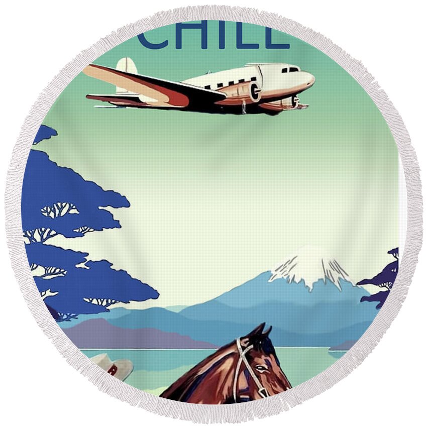 Chile Round Beach Towel featuring the painting Welcome to Chile by Long Shot