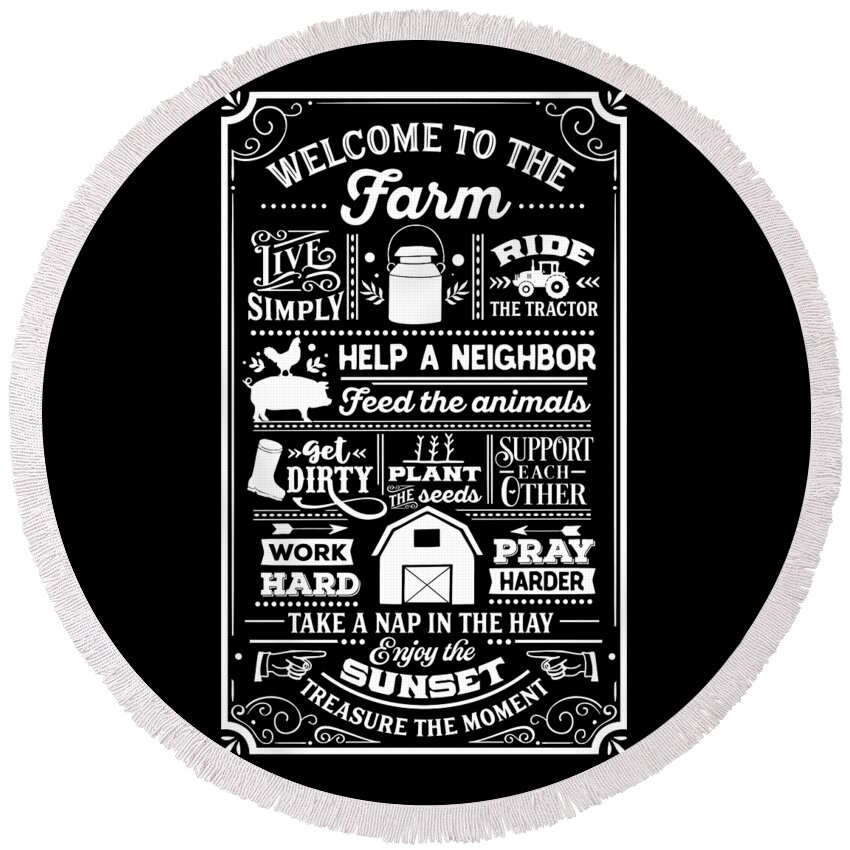 Family Round Beach Towel featuring the digital art Welcome To The Farm by Sambel Pedes