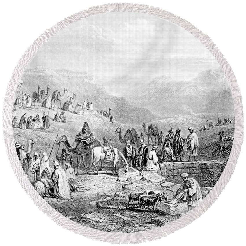 William Henry Bartlett Round Beach Towel featuring the photograph Well Near Emmaus in 1847 by Munir Alawi