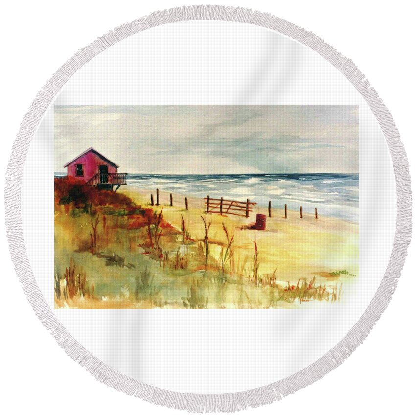 Beach Round Beach Towel featuring the painting West Beach In October, Galveston Island, Texas by Adele Bower