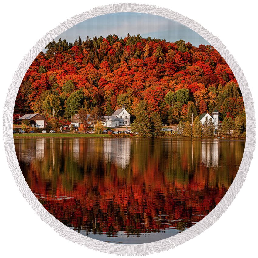 Vermont Round Beach Towel featuring the photograph West Danville Reflection - Fall by Tim Kirchoff