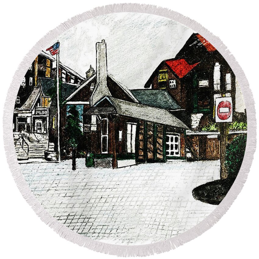 Snow Shoe Round Beach Towel featuring the drawing West Virginia by Monica Engeler
