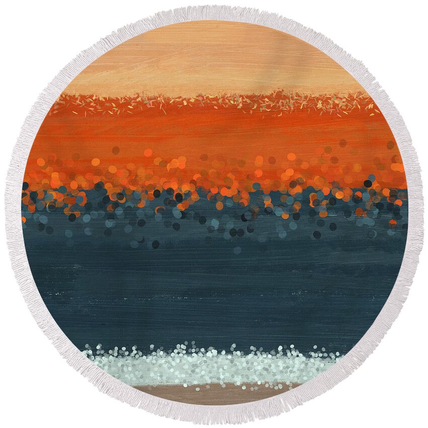 Abstract Round Beach Towel featuring the painting Western Edge 2- Art by Linda Woods by Linda Woods