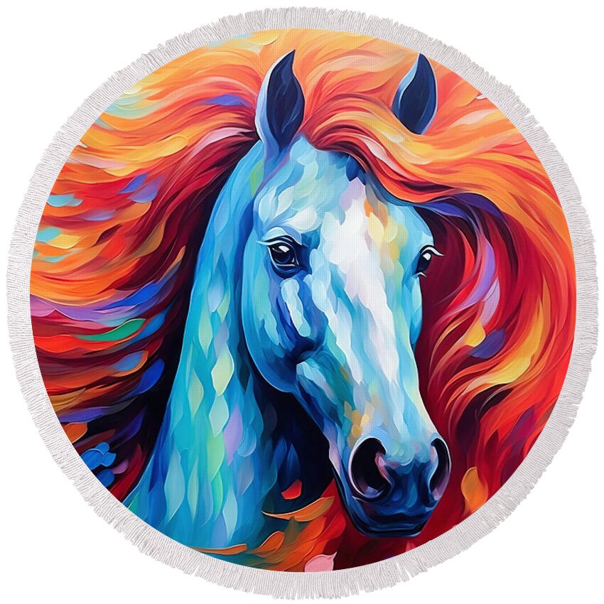Horse Round Beach Towel featuring the painting Western Horse 1 by Mark Ashkenazi