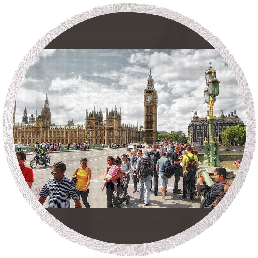 London Round Beach Towel featuring the photograph Westminster Bridge by Jim Albritton