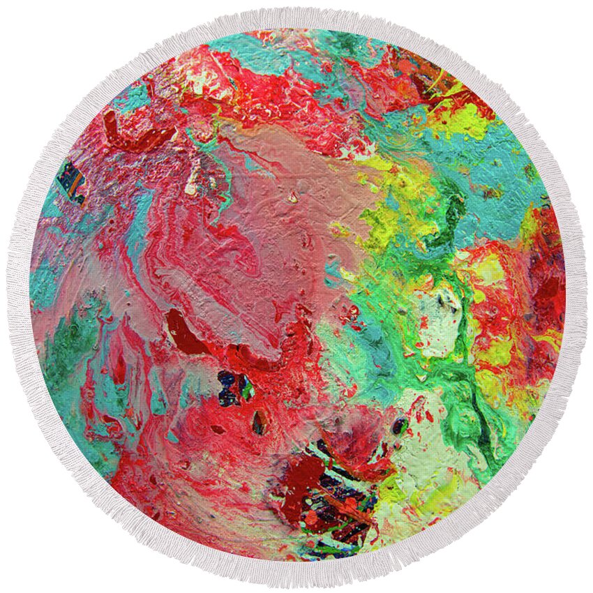 Abstract Round Beach Towel featuring the painting Nibiru Topo 30 by Doug LaRue