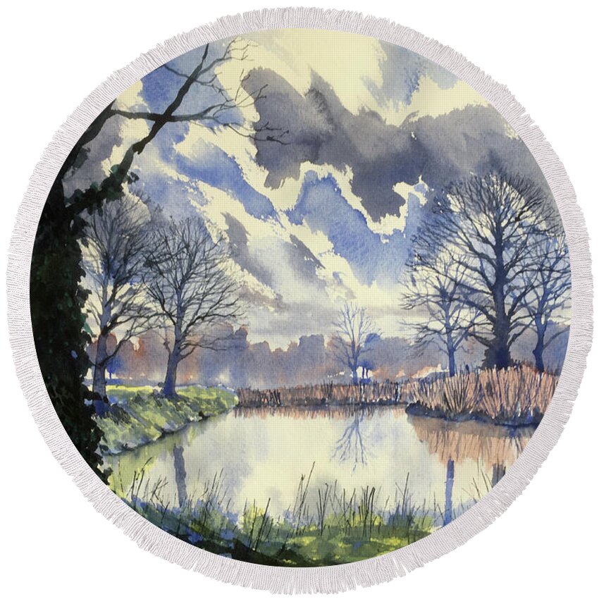 Watercolour Round Beach Towel featuring the painting Wetlands by Glenn Marshall