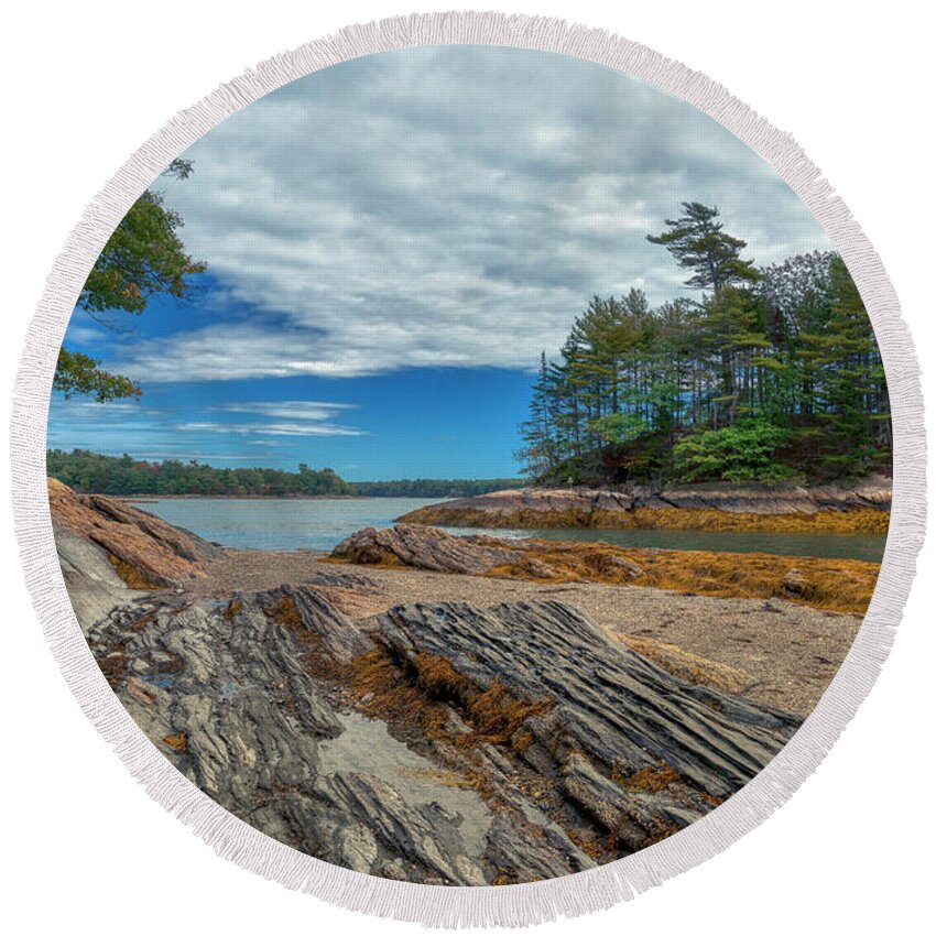 Wolfe Neck Woods State Park Round Beach Towel featuring the photograph What a View by Penny Polakoff