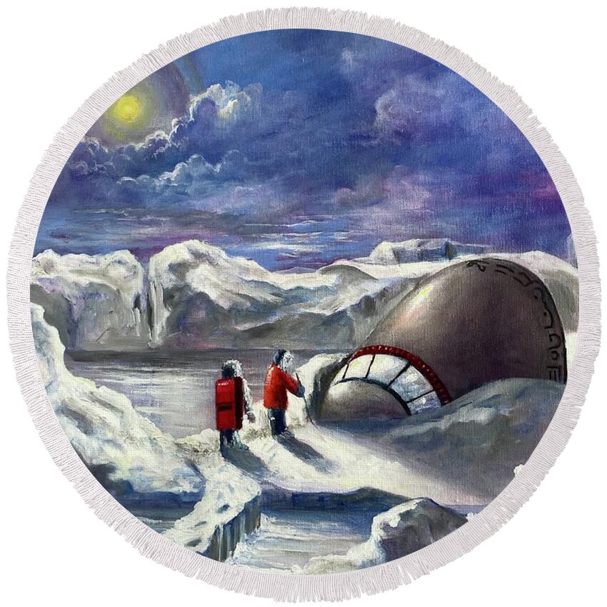 Ufo Round Beach Towel featuring the painting What NASA Knows by Rand Burns