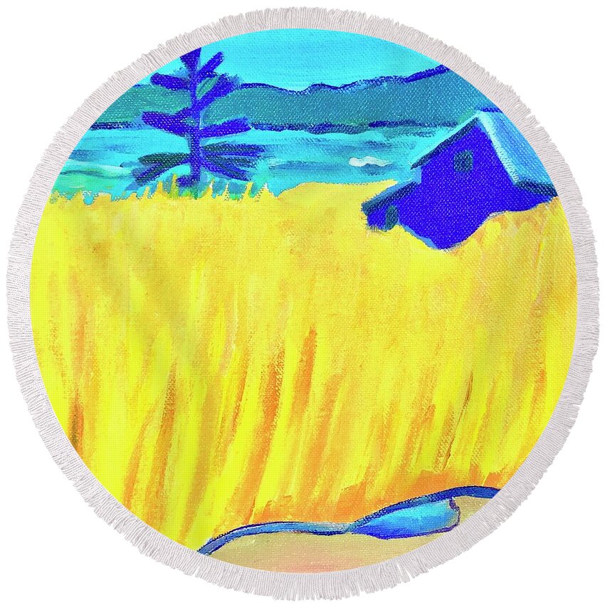 Farm Round Beach Towel featuring the painting Wheat field, Maine by Debra Bretton Robinson
