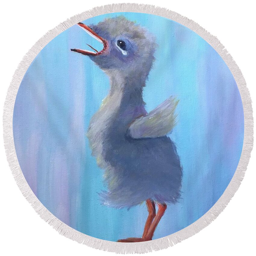 Baby Duck Round Beach Towel featuring the painting Where are you by Deborah Naves