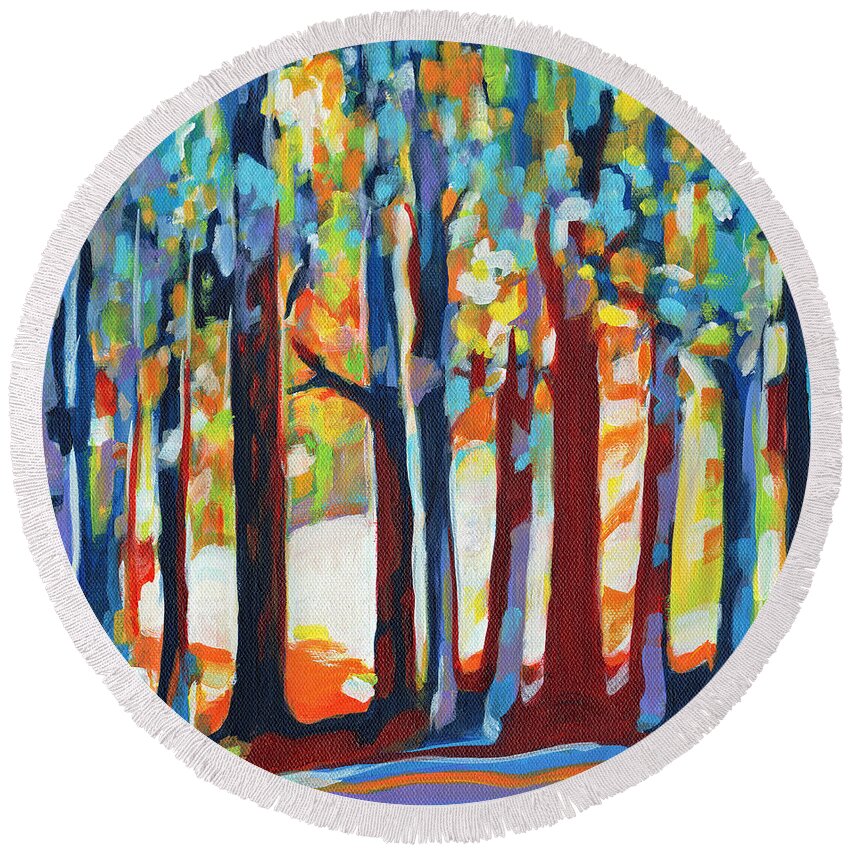 Contemporary Painting Round Beach Towel featuring the painting While The Sun Is Bright by Tanya Filichkin