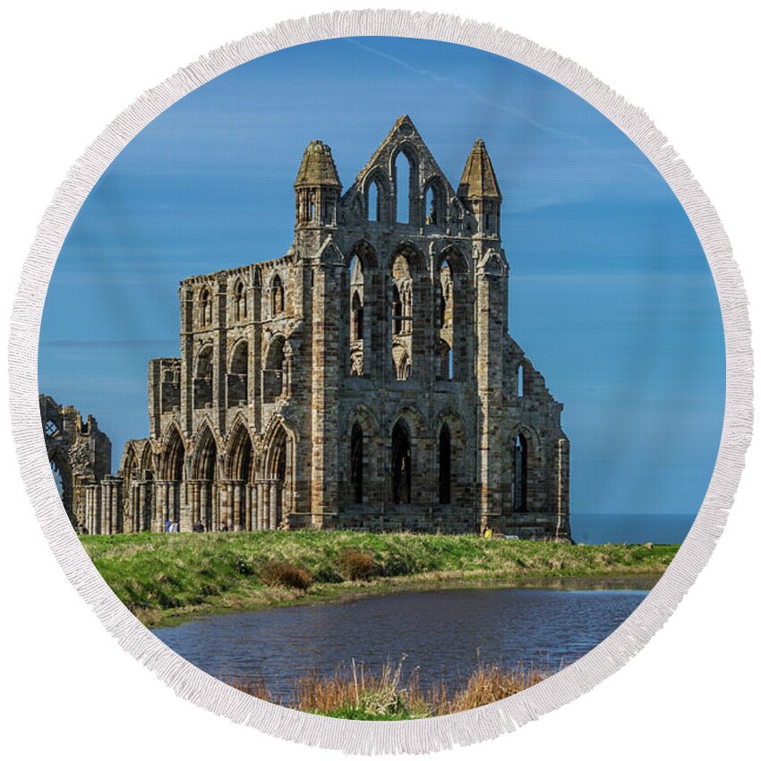 England Round Beach Towel featuring the photograph Whitby Abbey by Tom Holmes Photography