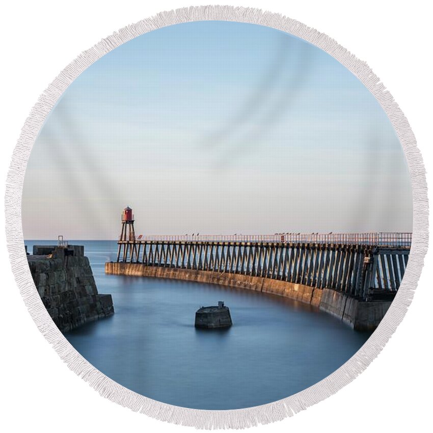 England Round Beach Towel featuring the photograph Whitby Pier, North Yorkshire, England, UK by Sarah Howard