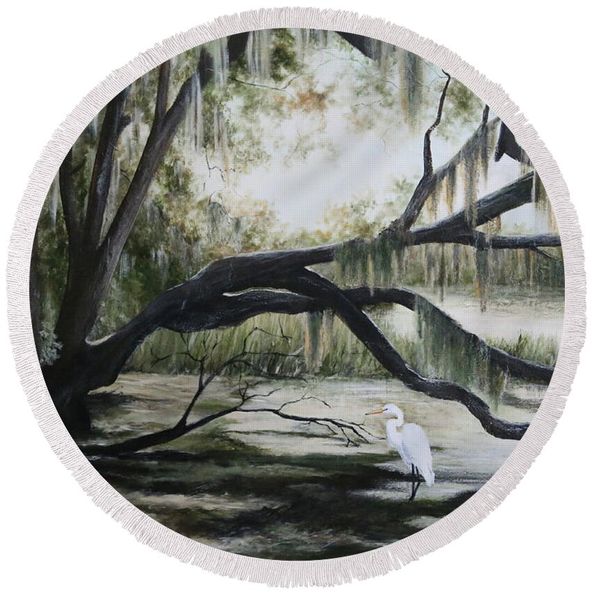 Bird Round Beach Towel featuring the painting Low Country Beauty by Katrina Nixon