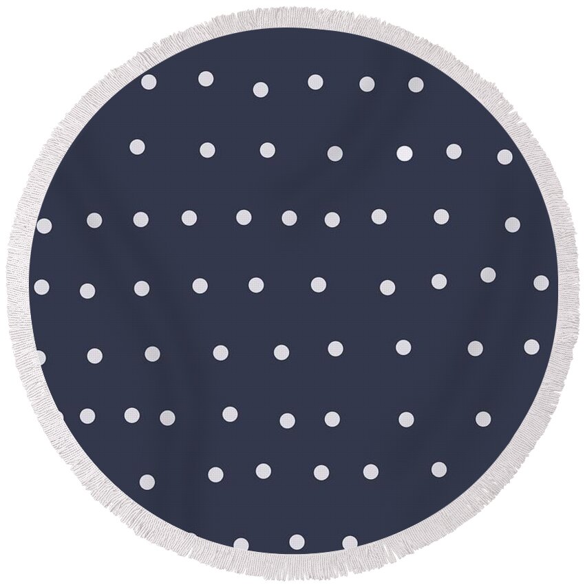 Dots Round Beach Towel featuring the digital art White Dots On Navy Blue by Ashley Rice