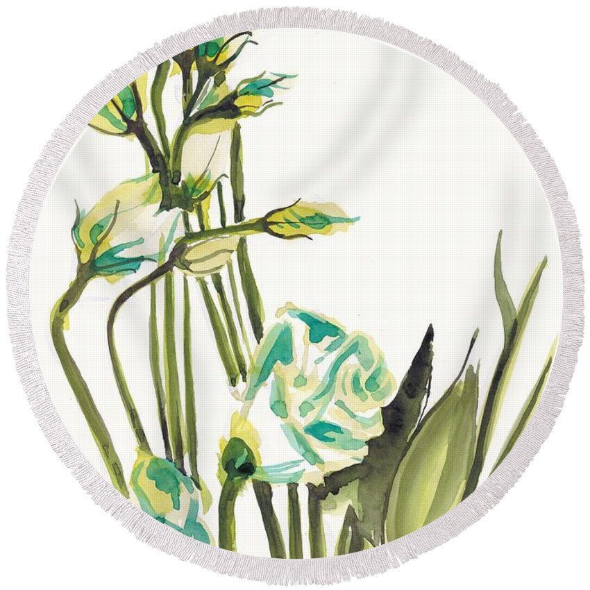 Flower Round Beach Towel featuring the painting White Flowers by George Cret