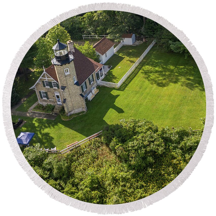 Drone Round Beach Towel featuring the photograph White River Lighthouse Michigan by John McGraw