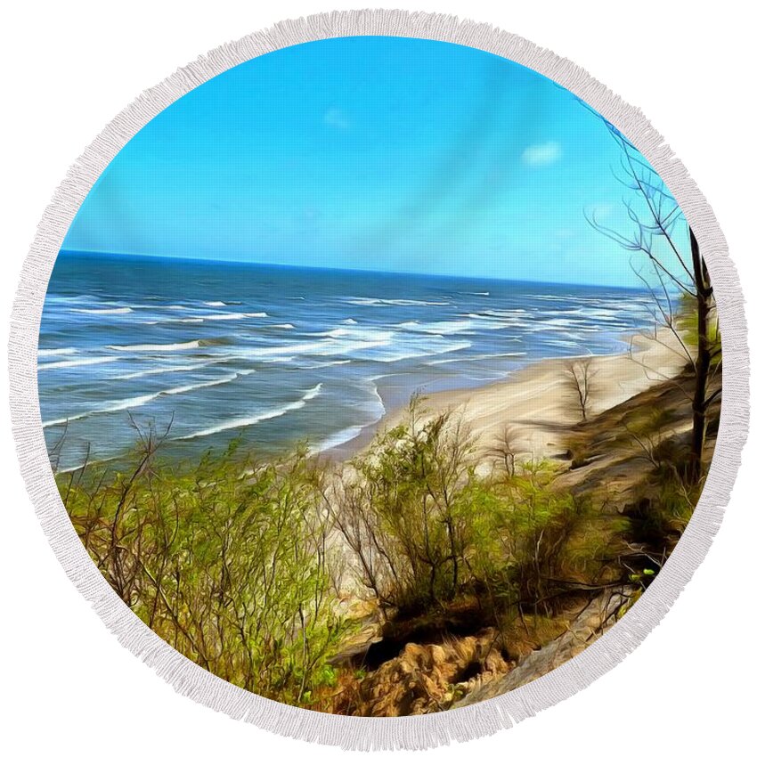Germany Round Beach Towel featuring the digital art White sandy beach and dunes by Ralph Kaehne
