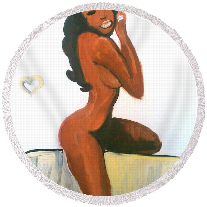 Art Round Beach Towel featuring the painting White Wedding by Marisela Mungia