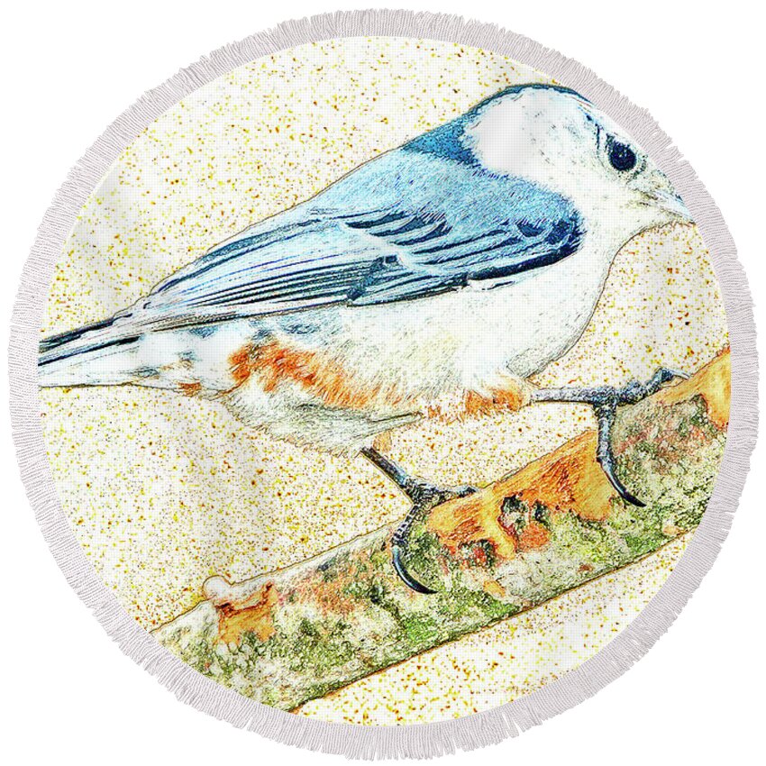 Horizontal Round Beach Towel featuring the photograph Whitebreasted Nuthatch by A Macarthur Gurmankin