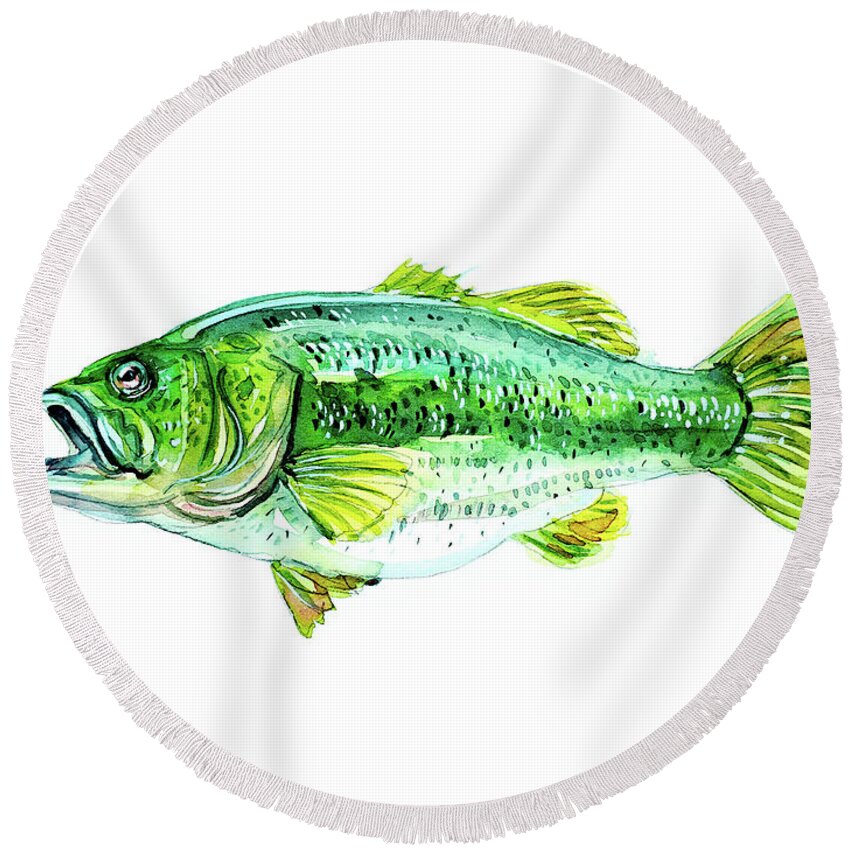 Fishing Round Beach Towel featuring the painting Large Mouth Bass by Luisa Millicent