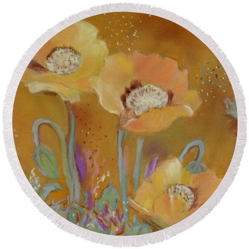 Poppy Round Beach Towel featuring the pastel Wild About Poppies by Nataya Crow