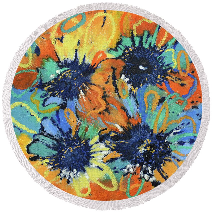 Expressionist Floral Round Beach Towel featuring the painting Wild by Catherine Jeltes
