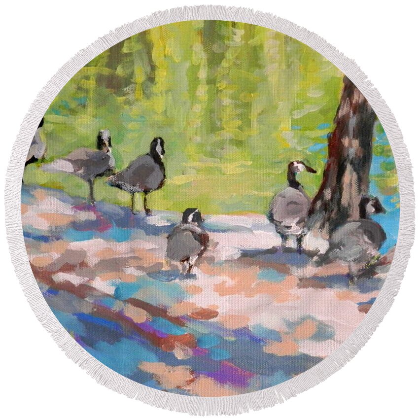 Canadian Geese Round Beach Towel featuring the painting Wild Geese Indian Springs by Martha Tisdale