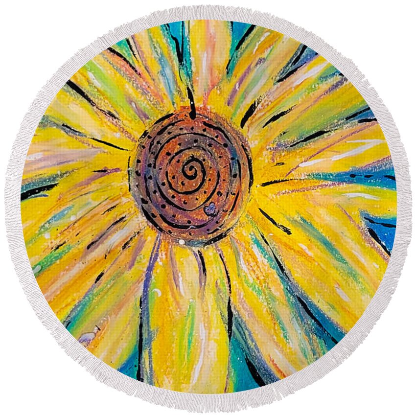 Sunflower Round Beach Towel featuring the pastel Wild Sunflower by Bonny Puckett