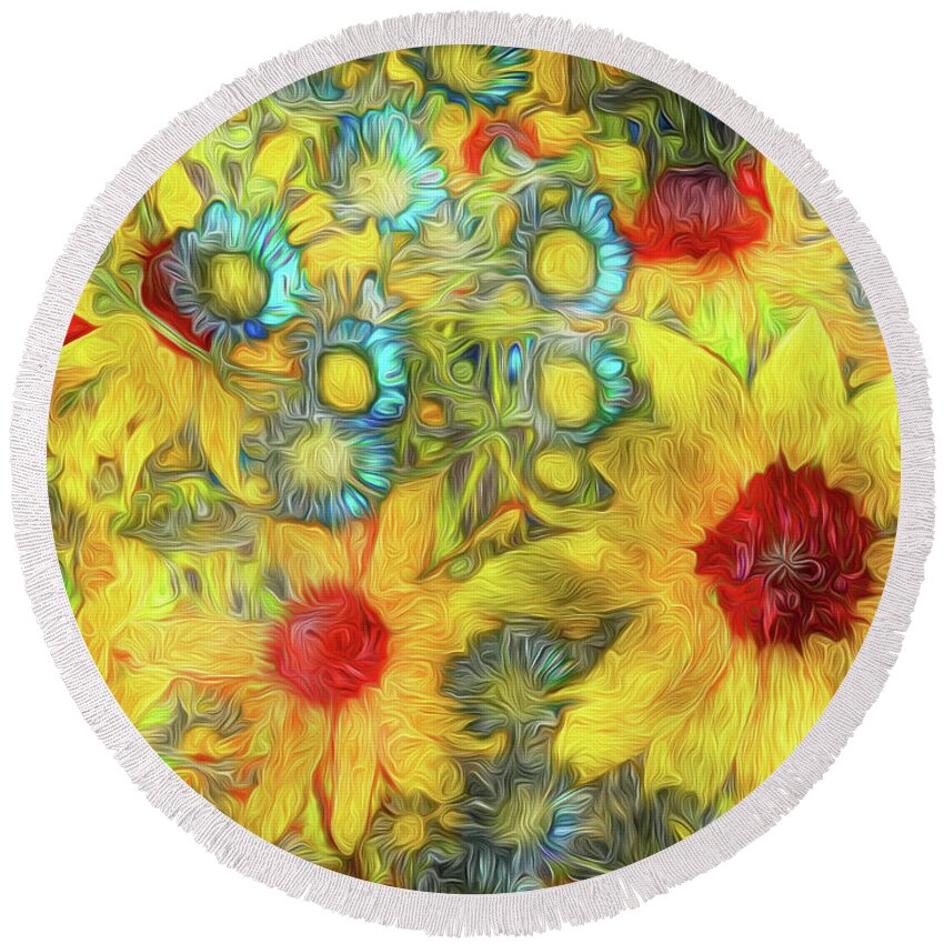 Colorful Round Beach Towel featuring the mixed media Wild Wildflowers Colorful Botanical Art by Shelli Fitzpatrick