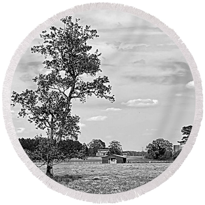 Wildflower Round Beach Towel featuring the photograph Wildflower Field BW by Lee Darnell