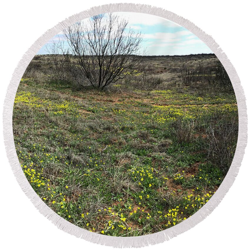 Richard E. Porter Round Beach Towel featuring the photograph Wildflowers, Highway 256, Texas Panhandle by Richard Porter