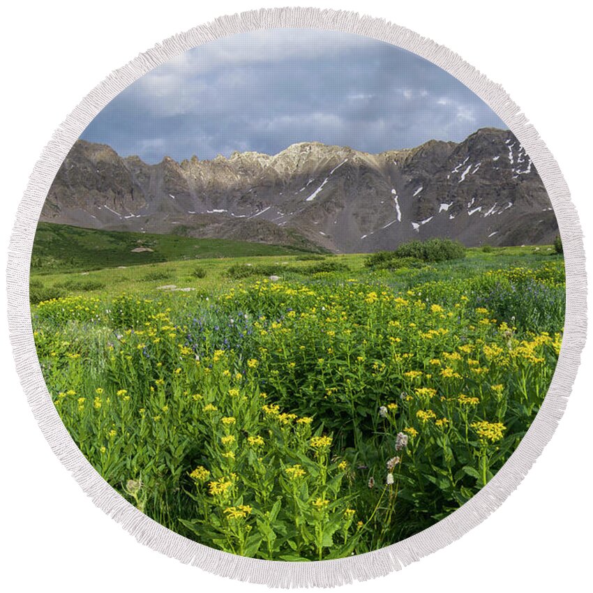 Breckenridge Round Beach Towel featuring the photograph Wildflowers in Mayflower Gulch by Aaron Spong
