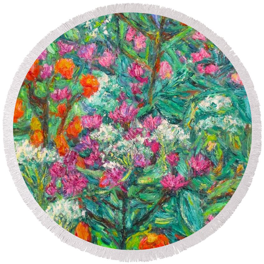 Wildflowers Round Beach Towel featuring the painting Wildwood Beauty by Kendall Kessler