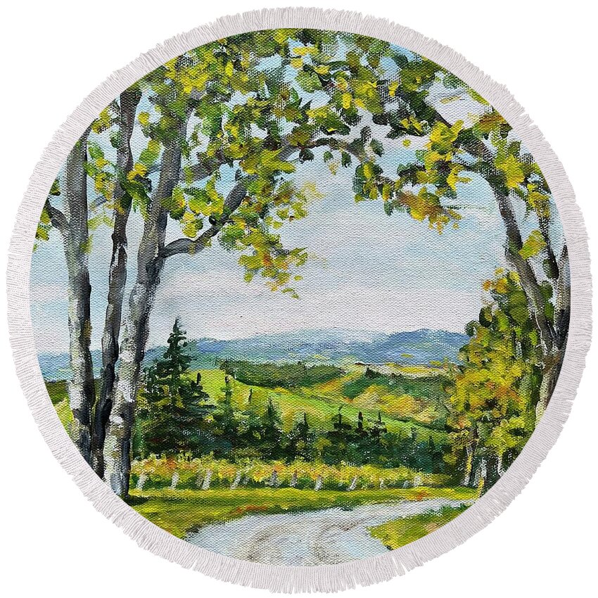Vineyards Round Beach Towel featuring the painting Willamette Valley Wine Country by Ingrid Dohm