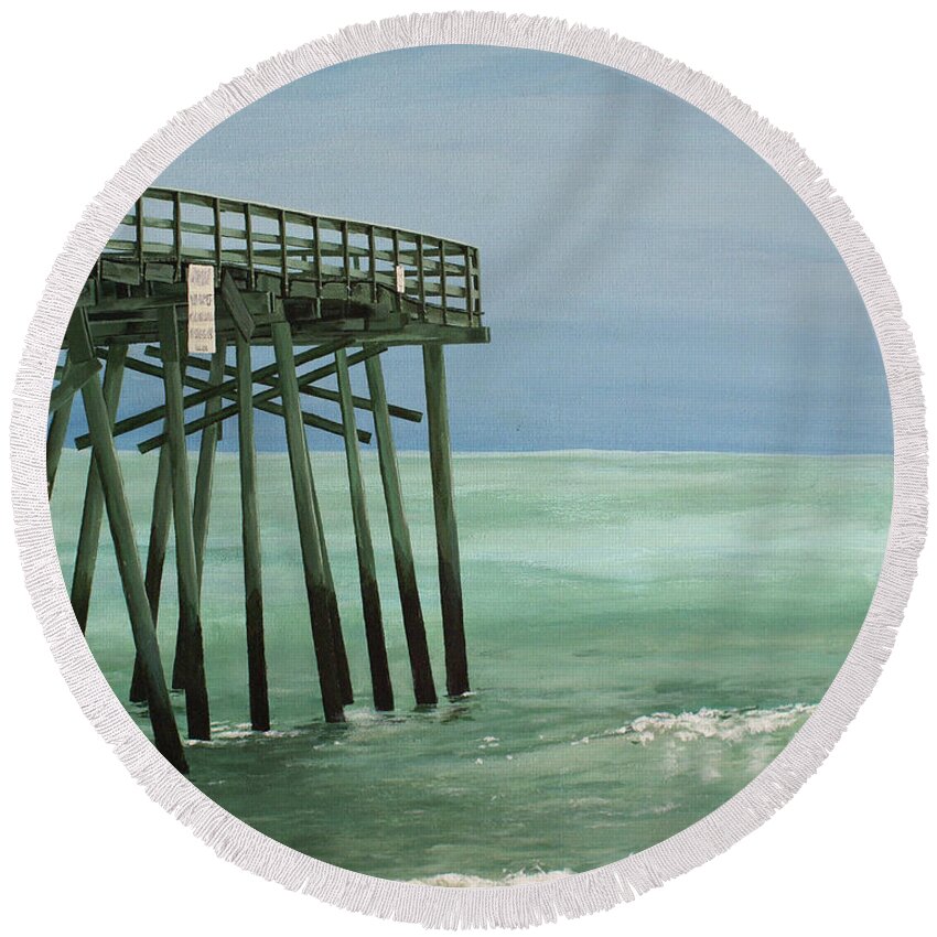 Pier Round Beach Towel featuring the painting Wilmington Welcome by Heather E Harman