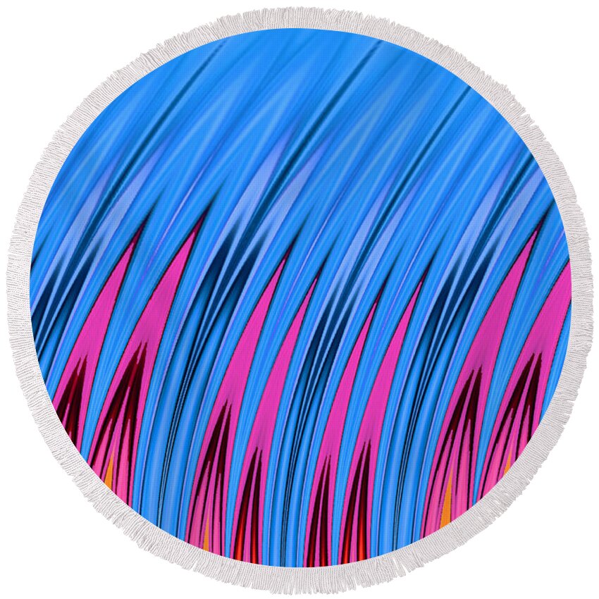 Abstract Art Round Beach Towel featuring the digital art Wind Swept Grass Blue by Ronald Mills