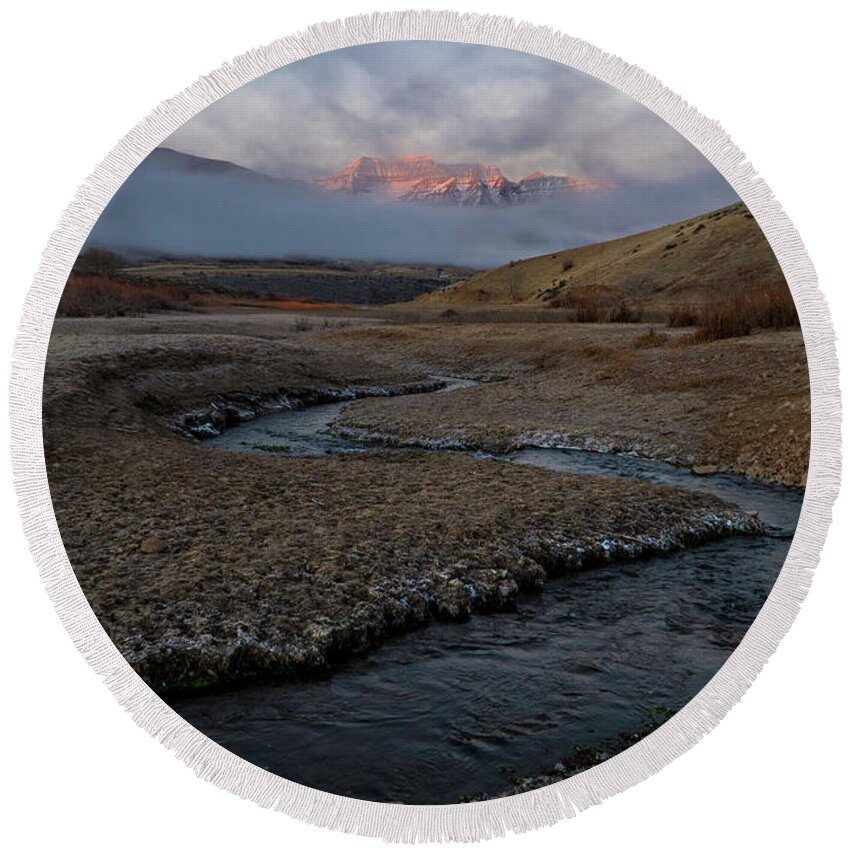 Utah Round Beach Towel featuring the photograph Winding Stream by Wesley Aston