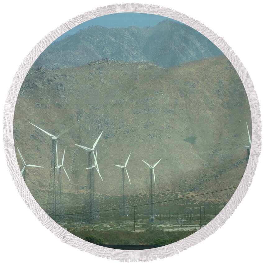 Windmill Round Beach Towel featuring the photograph Windmills of Palm Springs by Roxy Rich