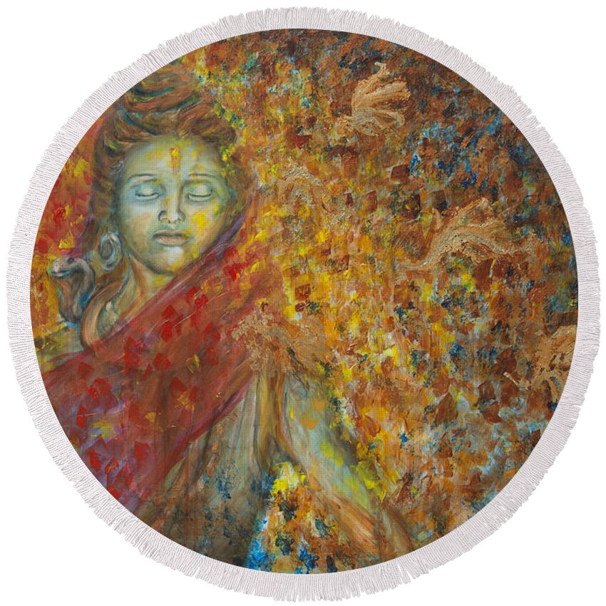 Shiva Round Beach Towel featuring the painting Winds Of Change by Nik Helbig