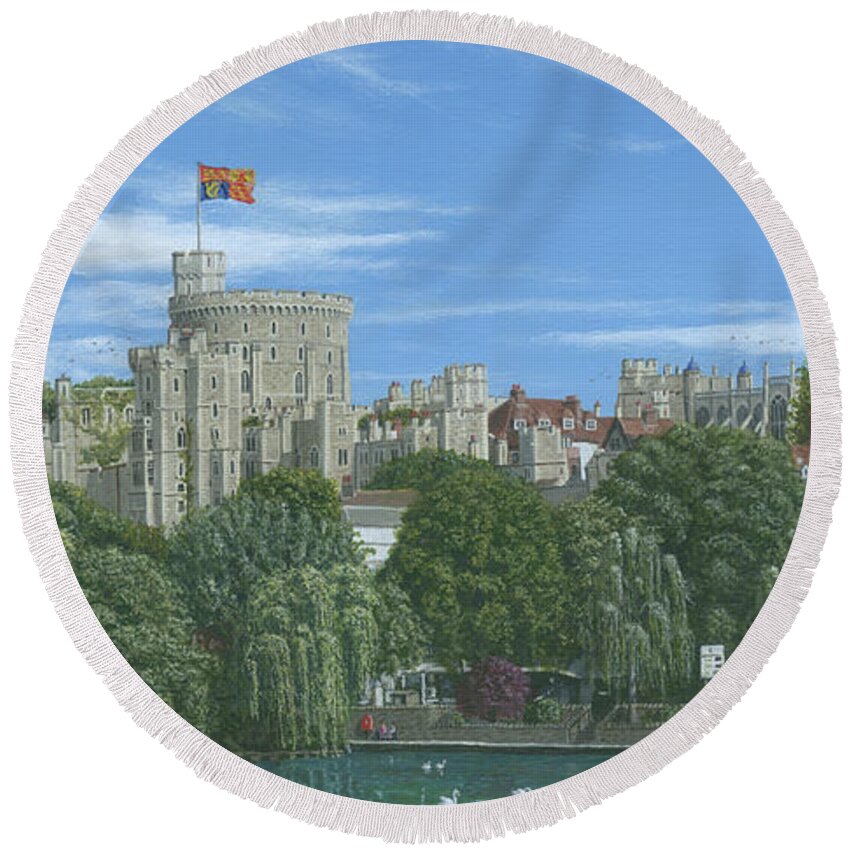 Painting Round Beach Towel featuring the painting Windsor Castle from the Eton Bank 1 by Richard Harpum
