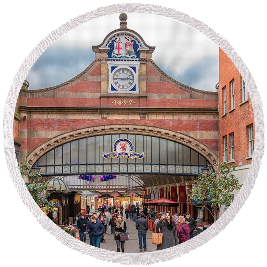 United Kingdom Round Beach Towel featuring the photograph Windsor Train Station Arcade by Marcy Wielfaert