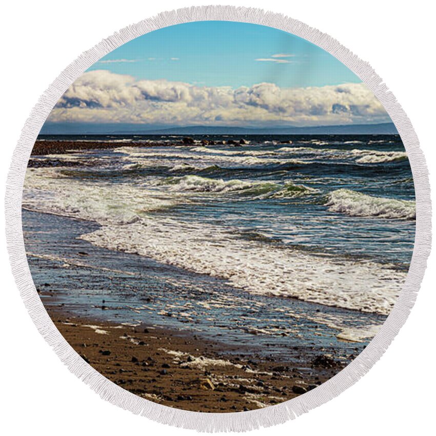 Landscapes Round Beach Towel featuring the photograph Windy At Point Holmes by Claude Dalley