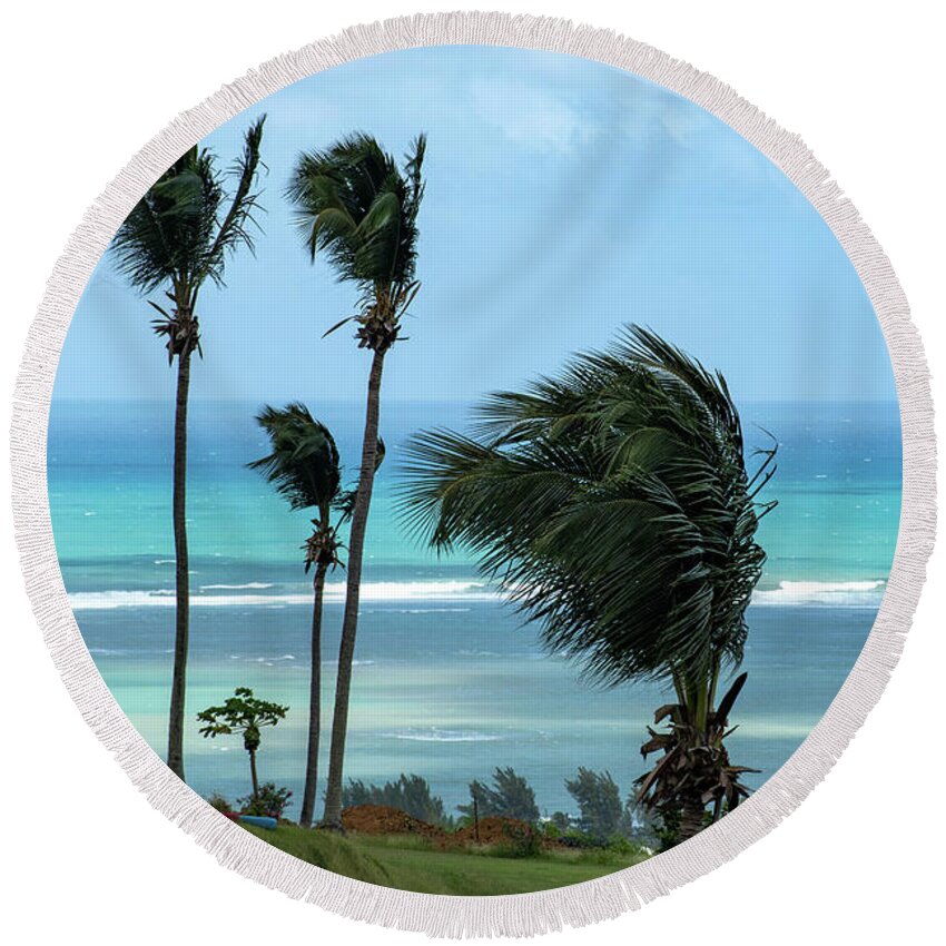 Windy Round Beach Towel featuring the photograph Windy Palms, Playa las Picuas, Rio Grande, Puerto Rico by Beachtown Views