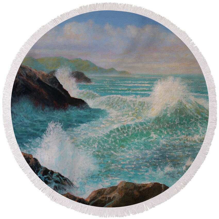 Marine Round Beach Towel featuring the painting Windy Shore by Douglas Castleman