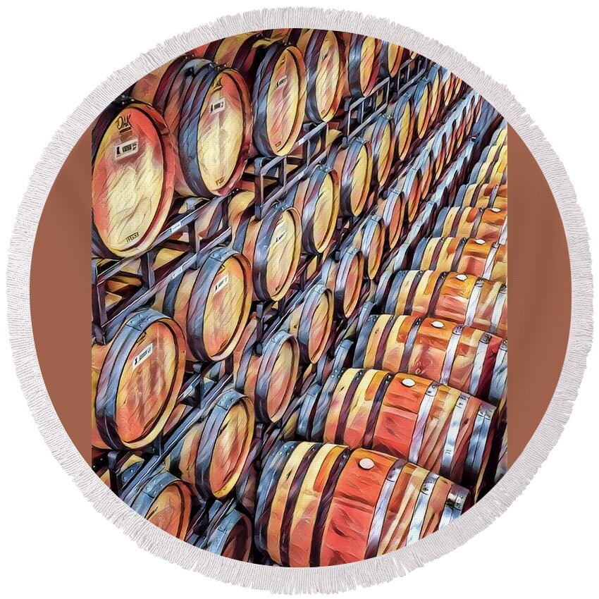 Round Beach Towel featuring the photograph Wine Barrels - Cailformia by Adam Green