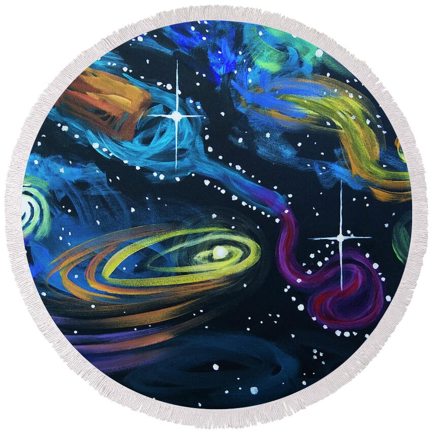 Wineart Round Beach Towel featuring the painting Wine Pour Galaxy painting by Tommy Midyette