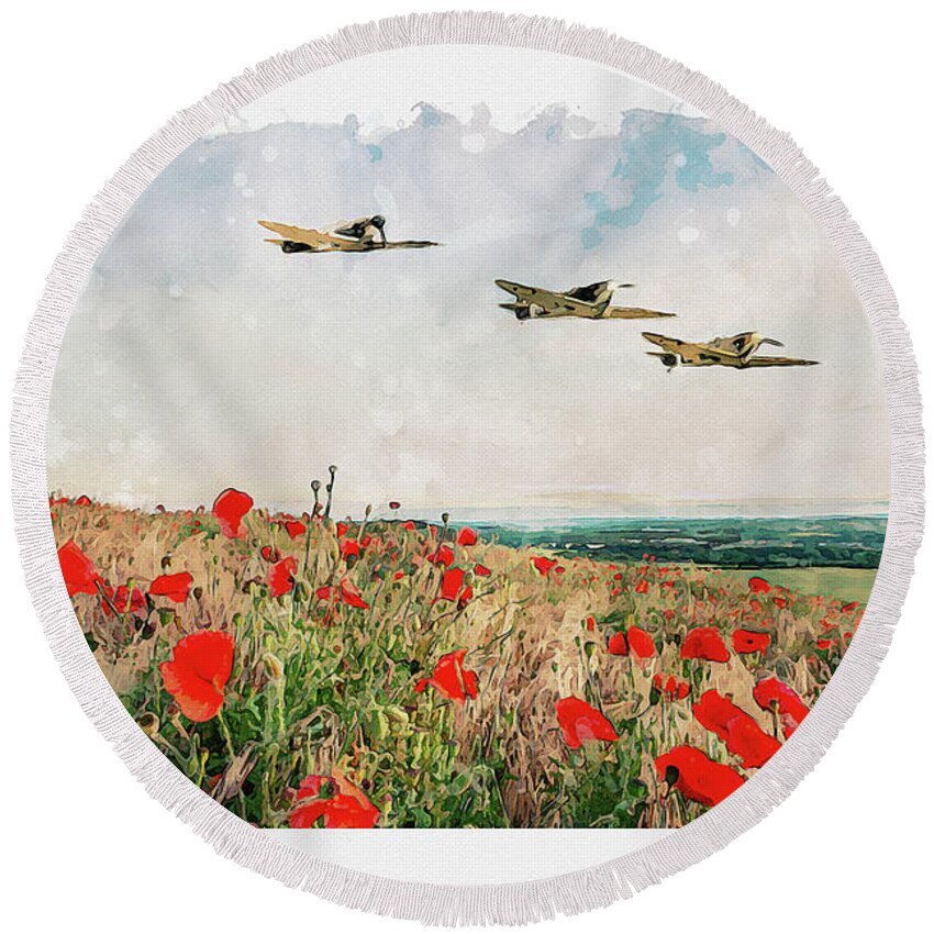 Spitfire Poppies Round Beach Towel featuring the digital art Winged Angels by Airpower Art